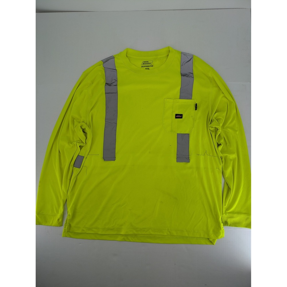 Dickies Safety Shirt Mens 2XL Neon Yellow Reflective ANSI Class 2 Long Sleeve